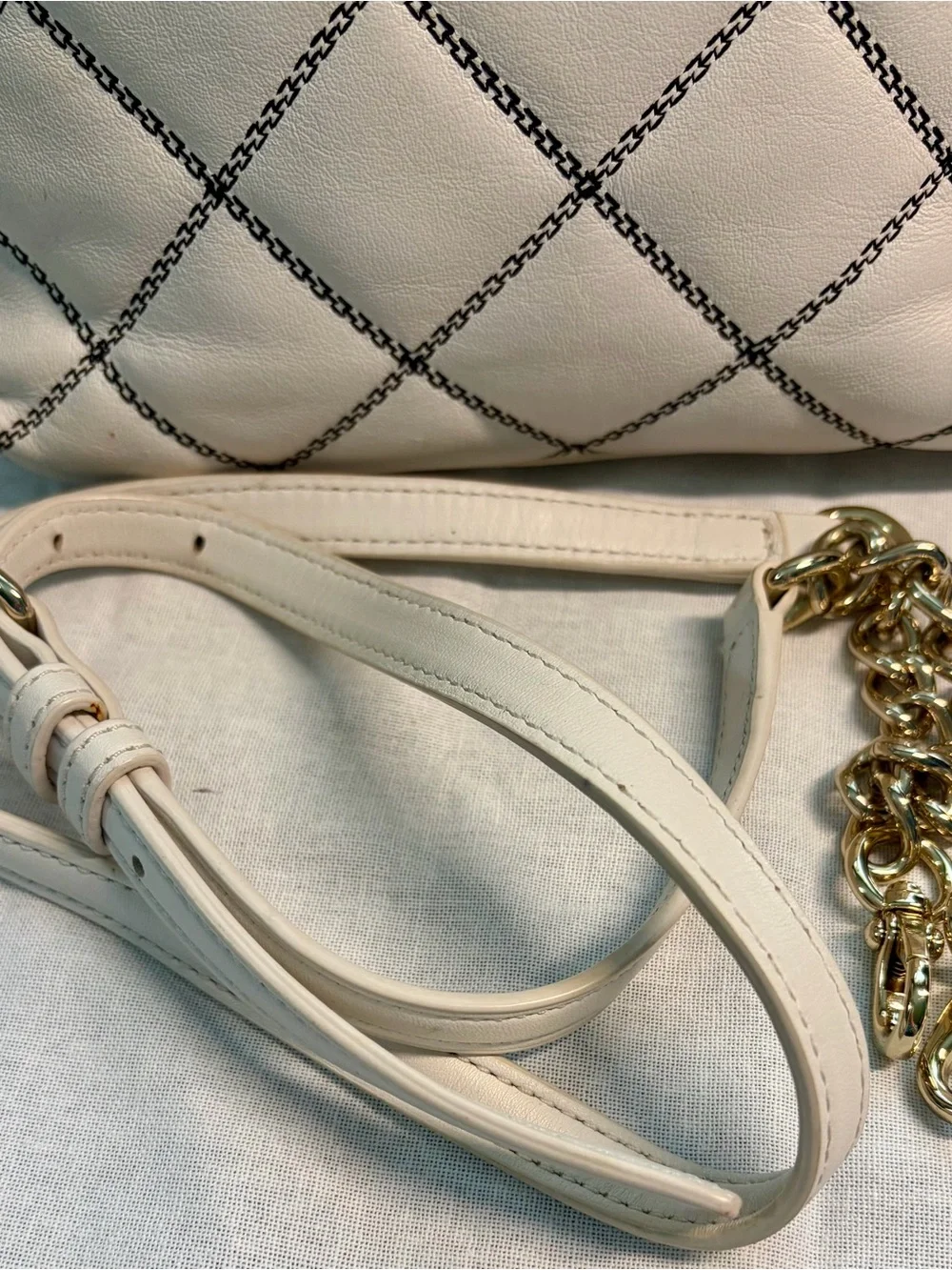 kate spade Cream Quilted Diamond-Pattern Satchel/Crossbody with Gold Hardware